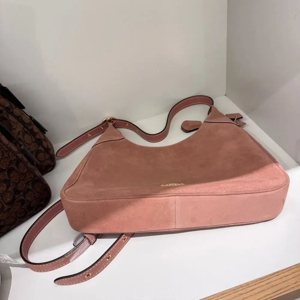 NEW‼️Coach Ella Shoulder Bag CET38  suede/Gold/Blush Pink